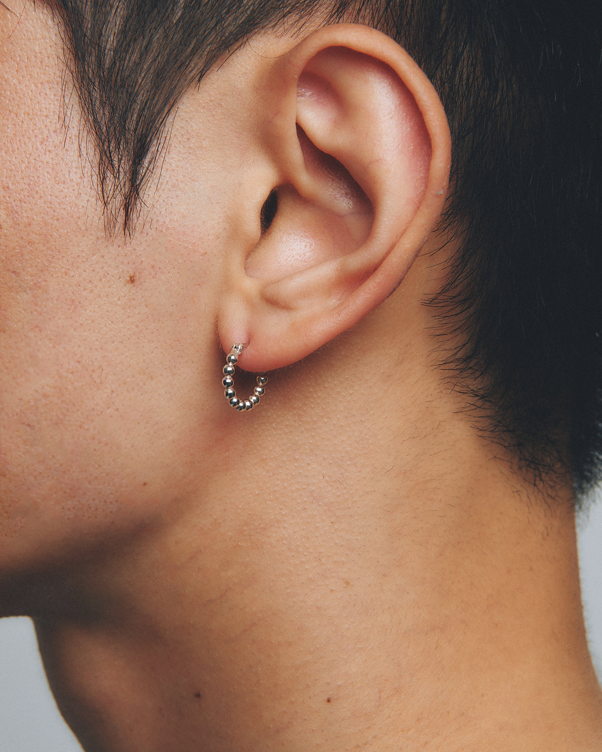 BEADED SILVER HOOP EARRING