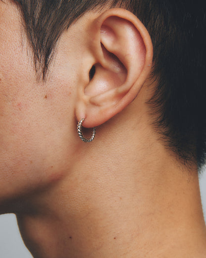 TIGHTLY TWISTED SILVER HOOP EARRING