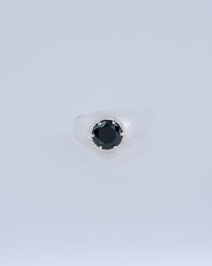 BLACK CUBIC ZIRCONIA BEADED STONE RING