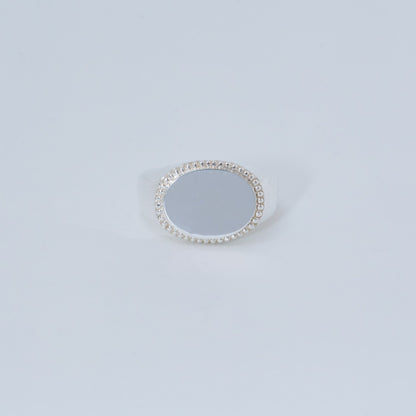 BEADED LARGE OVAL SIGNET RING