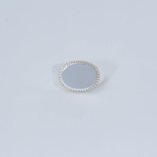 BEADED LARGE OVAL SIGNET RING