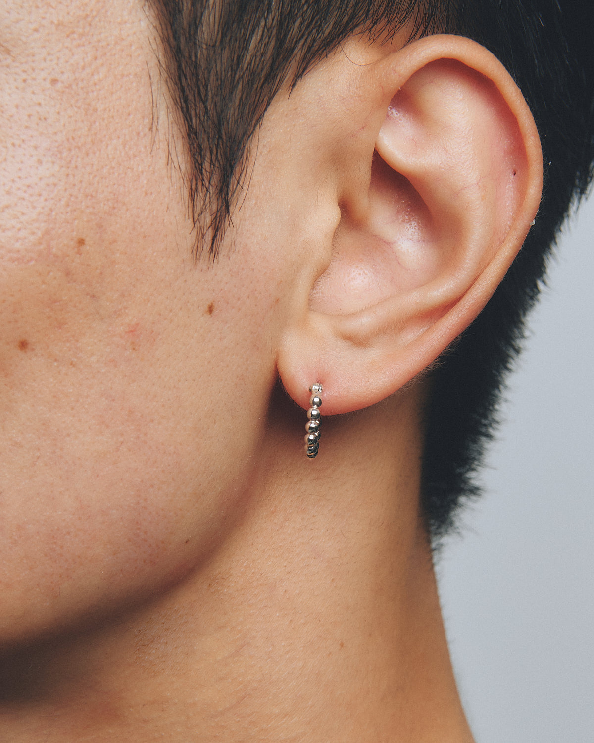 BEADED SILVER HOOP EARRING